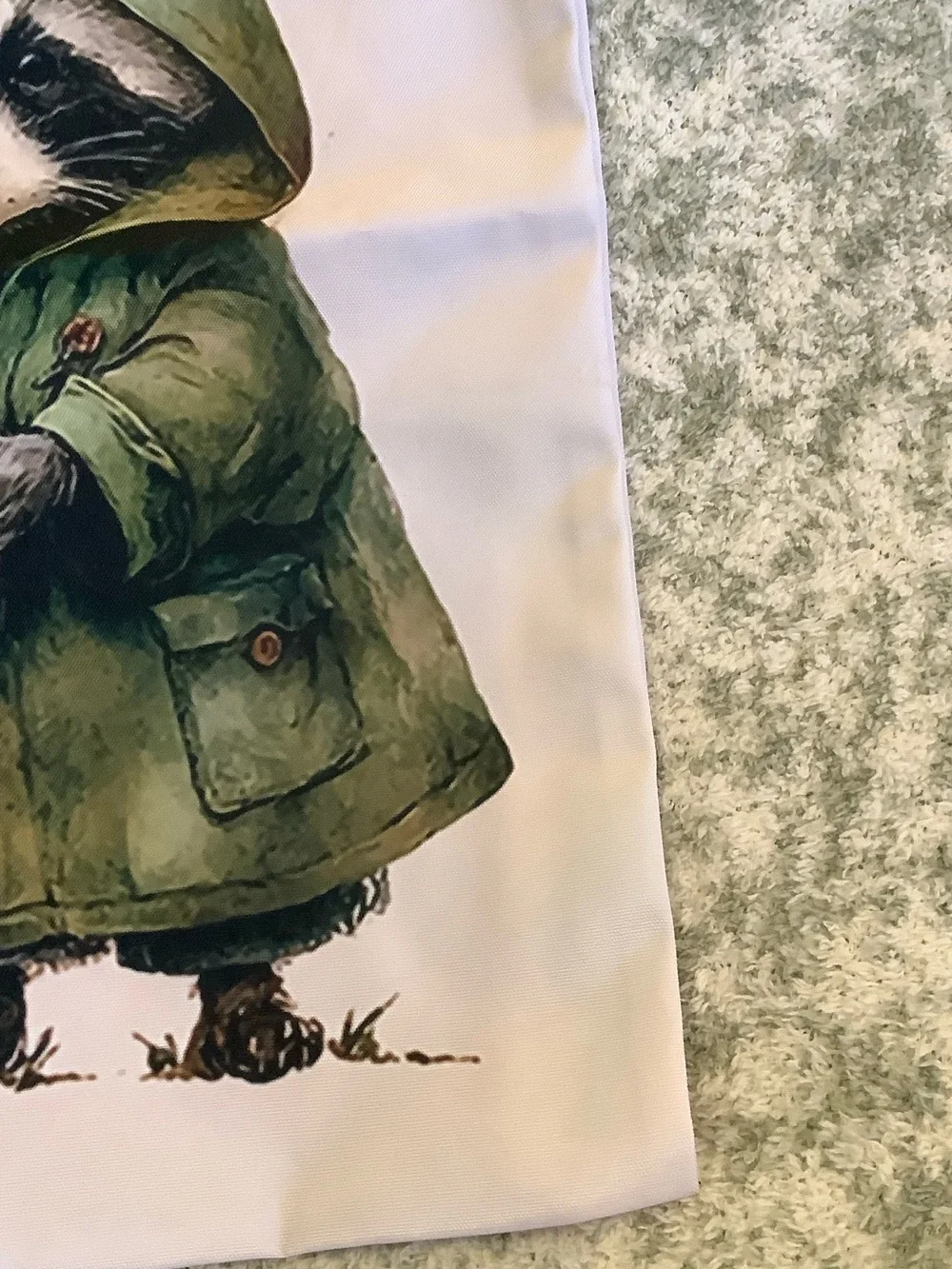 Foraging Raccoon Poly Canvas Tote Bag NWT 13.5x16”